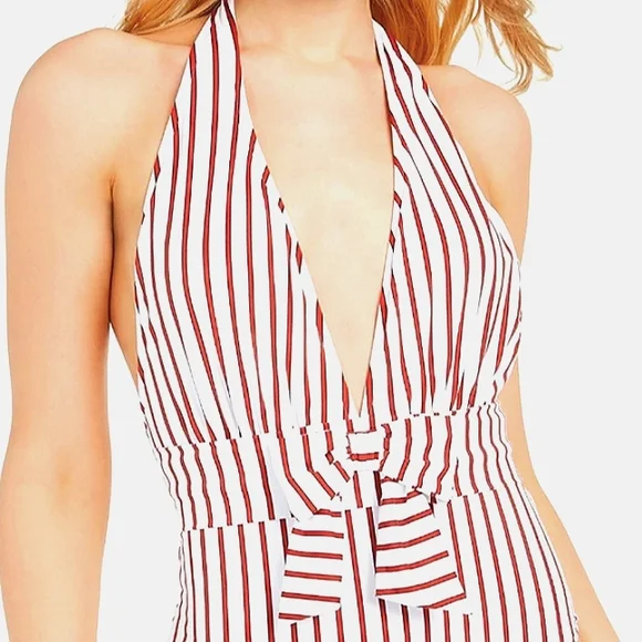 WeWoreWhat Brooklyn Red Pin-Striped Halter Bathing Suit - Picture 4 of 4